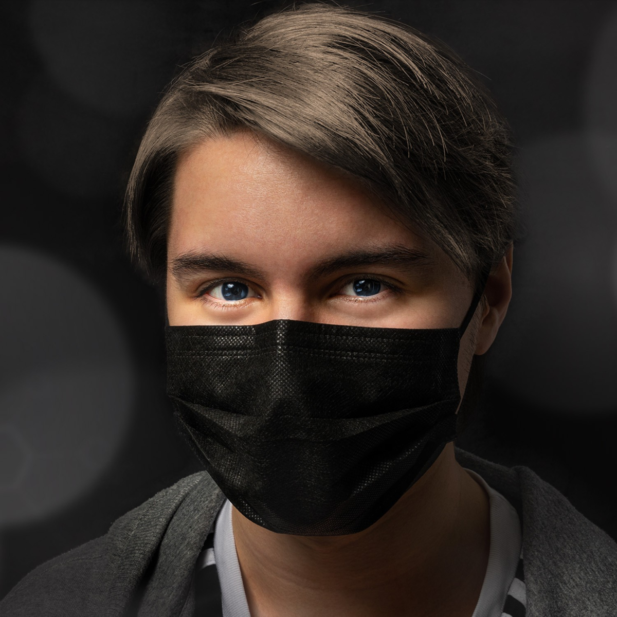 ブラック サージカル フェイス マスク、50 枚パック