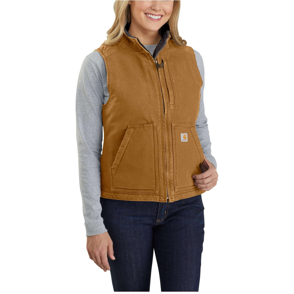 リラックスフィットのウォッシュダックシェルパ裏地付きモックネックベスト